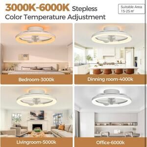 16’’ White Bladeless Ceiling Fan w/ Light & Remote, Flush Mount for Bedroom